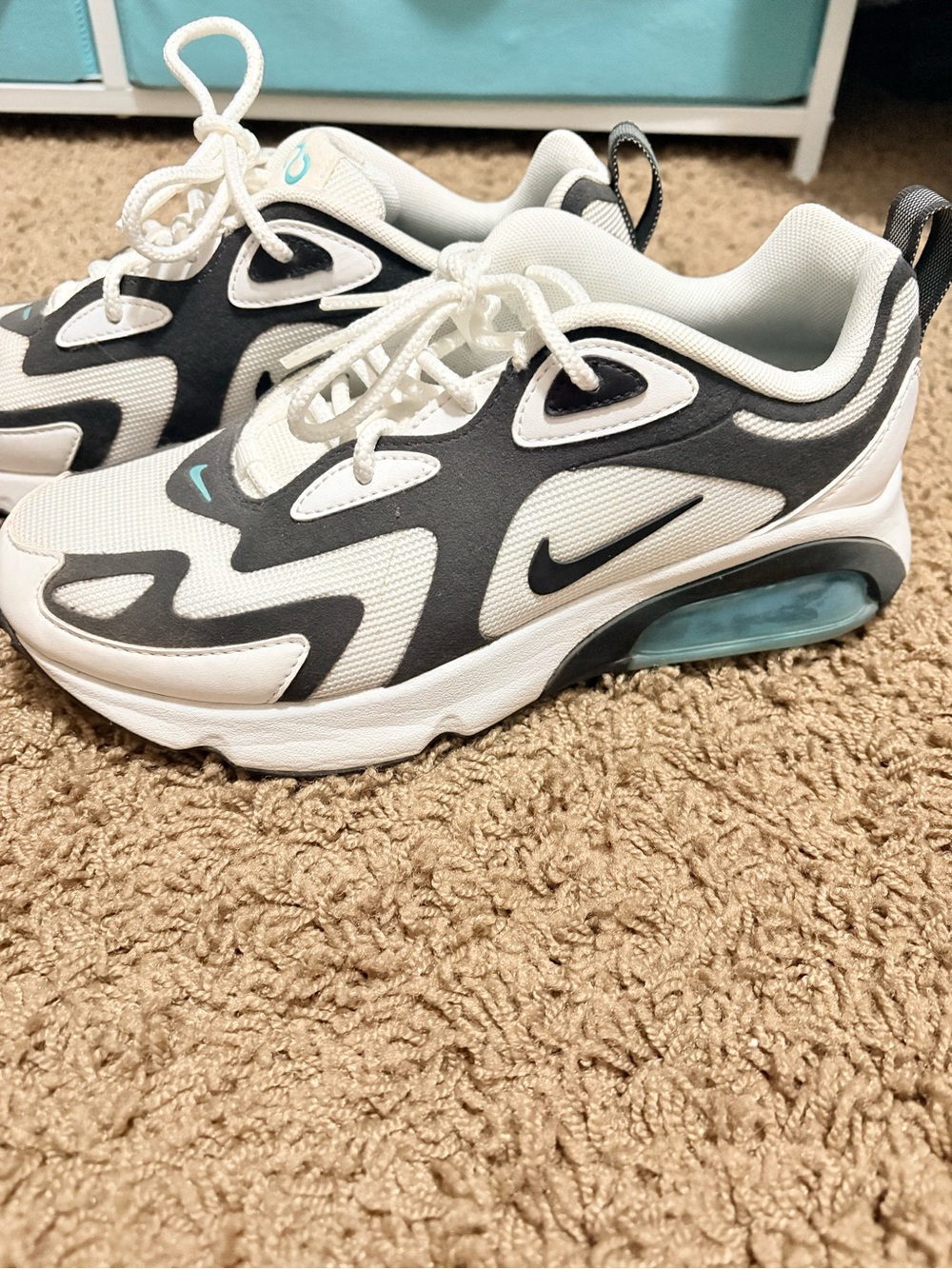 Nike White Sneakers with Black Insole and Teal Logo